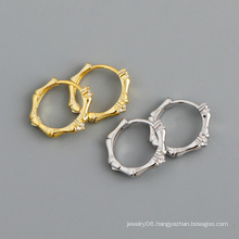 2021 NEW 925 Sterling Silver Fashion INS round bamboo shape rhinestone gold plated hoop earrings for women